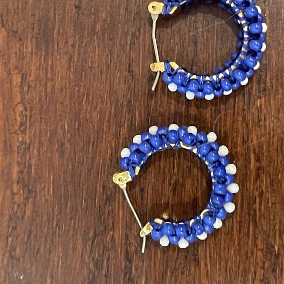 nwot j crew Blue Beaded huggie Hoop Earrings - Picture 3 of 7